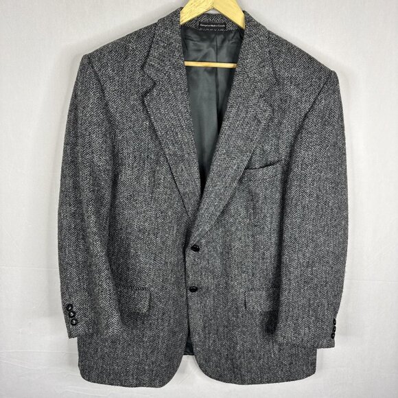 Harris Tweed Men 48 Gray Herringbone Wool Sport Coat Blazer Scottish - Picture 1 of 8